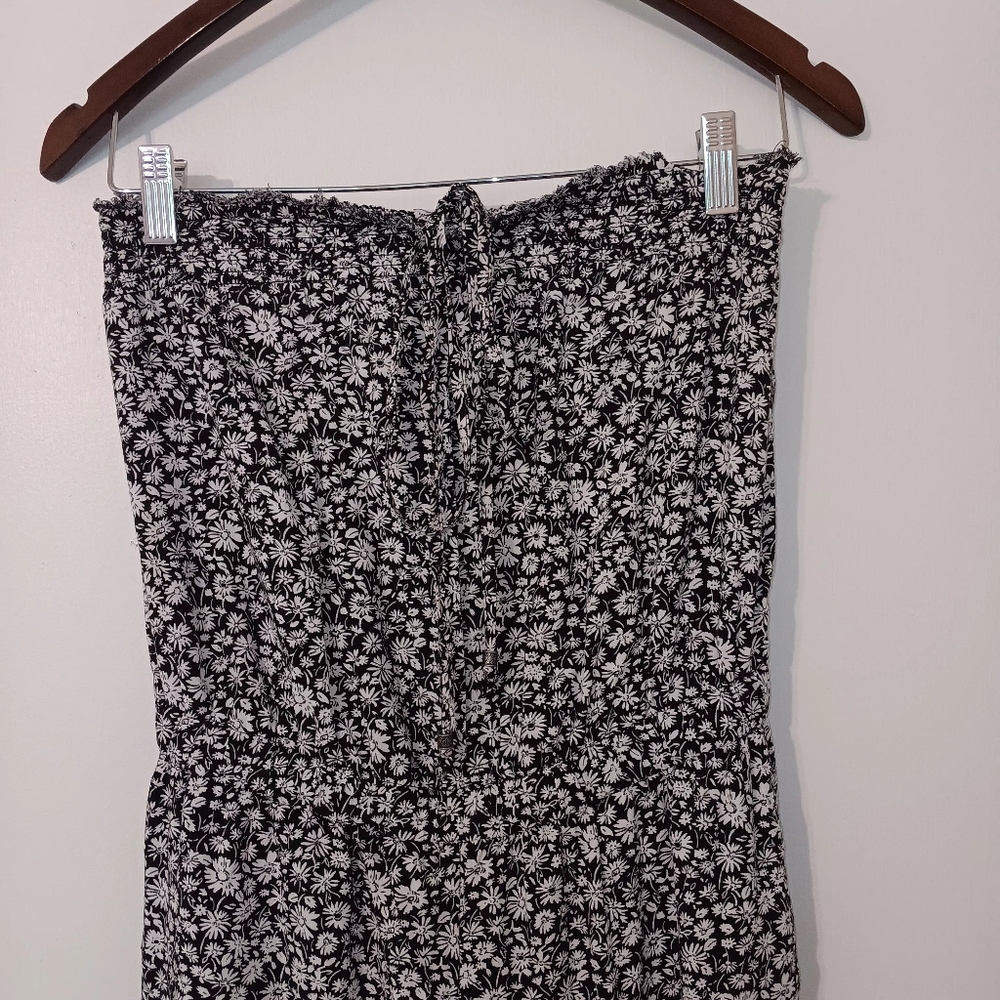 American Eagle Women Halter Tie Black&White Jumpsuit Size Small Frayed Hem - Picture 2 of 15